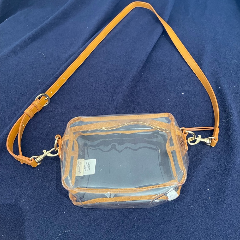 ready for summer concerts and sport events- Clear Crossbody Bag with Tan Trim